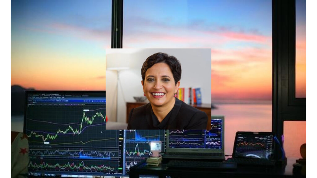AI FinTech Startup Case Studies course cover showing Sramana Mitra and financial chart on computer screen.